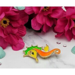 Vintage Seahorse Brooch Neon Enamel Gold Tone Sea Life Statement Pin 2.25 Inch